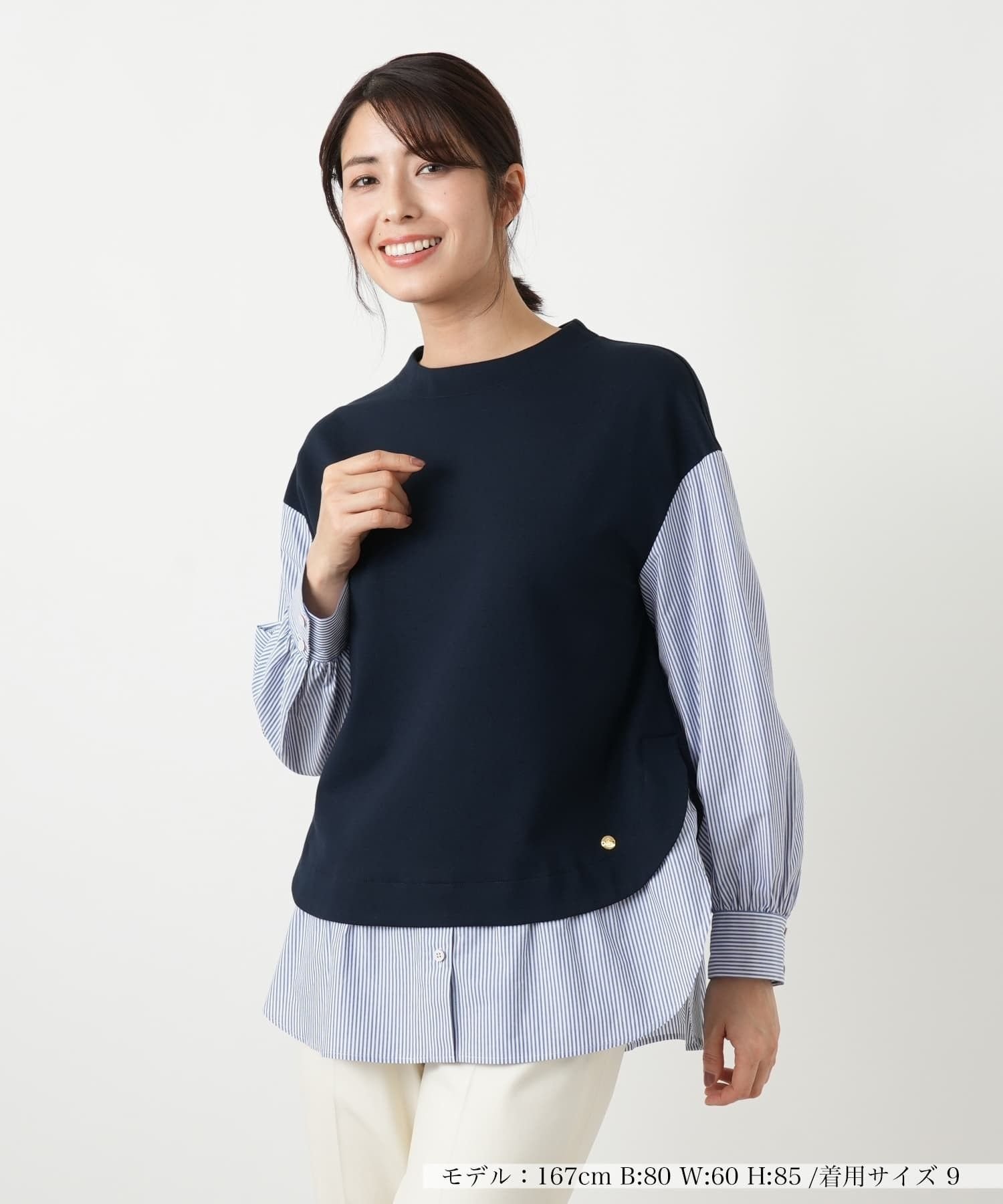 Leilian レイヤード風ブラウス レリアン トップス シャツ・ブラウス ネイビー