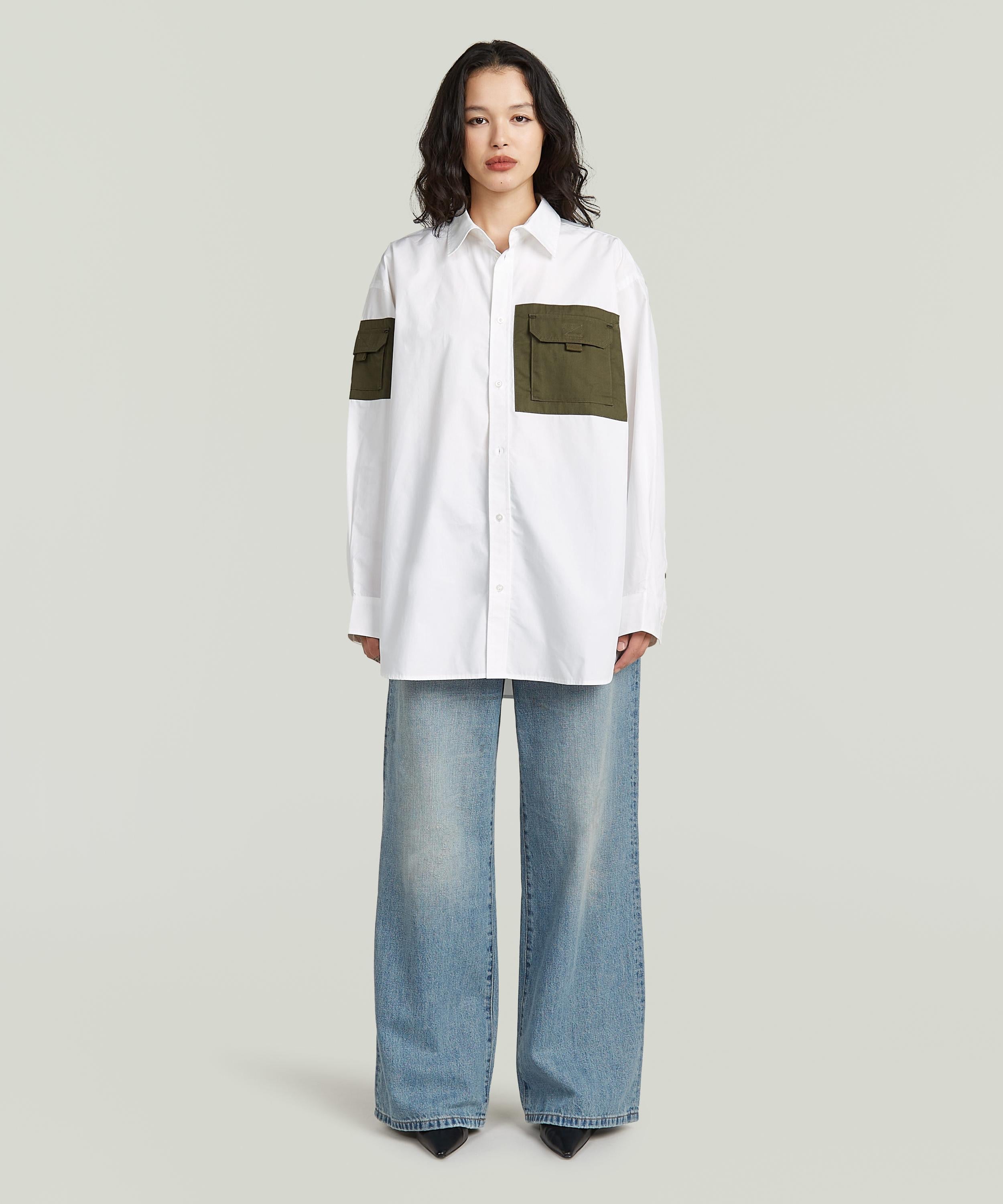 【公式ショップ】Multipocket Long Sleeve Shirt/異素材ミックスマルチポケットオーバーサイズロングスリーブシャツ ジースターロゥ トップス シャツ・ブラウス ホワイト