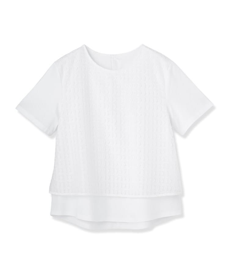 【洗える】レイヤード風レースコンビTシャツ インディヴィ トップス カットソー・Tシャツ ホワイト ブラック
