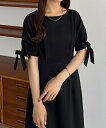 【SALE/27%OFF】JUNOAH callautia 袖リボンワンピース ジュノア ワンピース・ドレス ワンピース グレー ホワイト ブラック【送料無料】