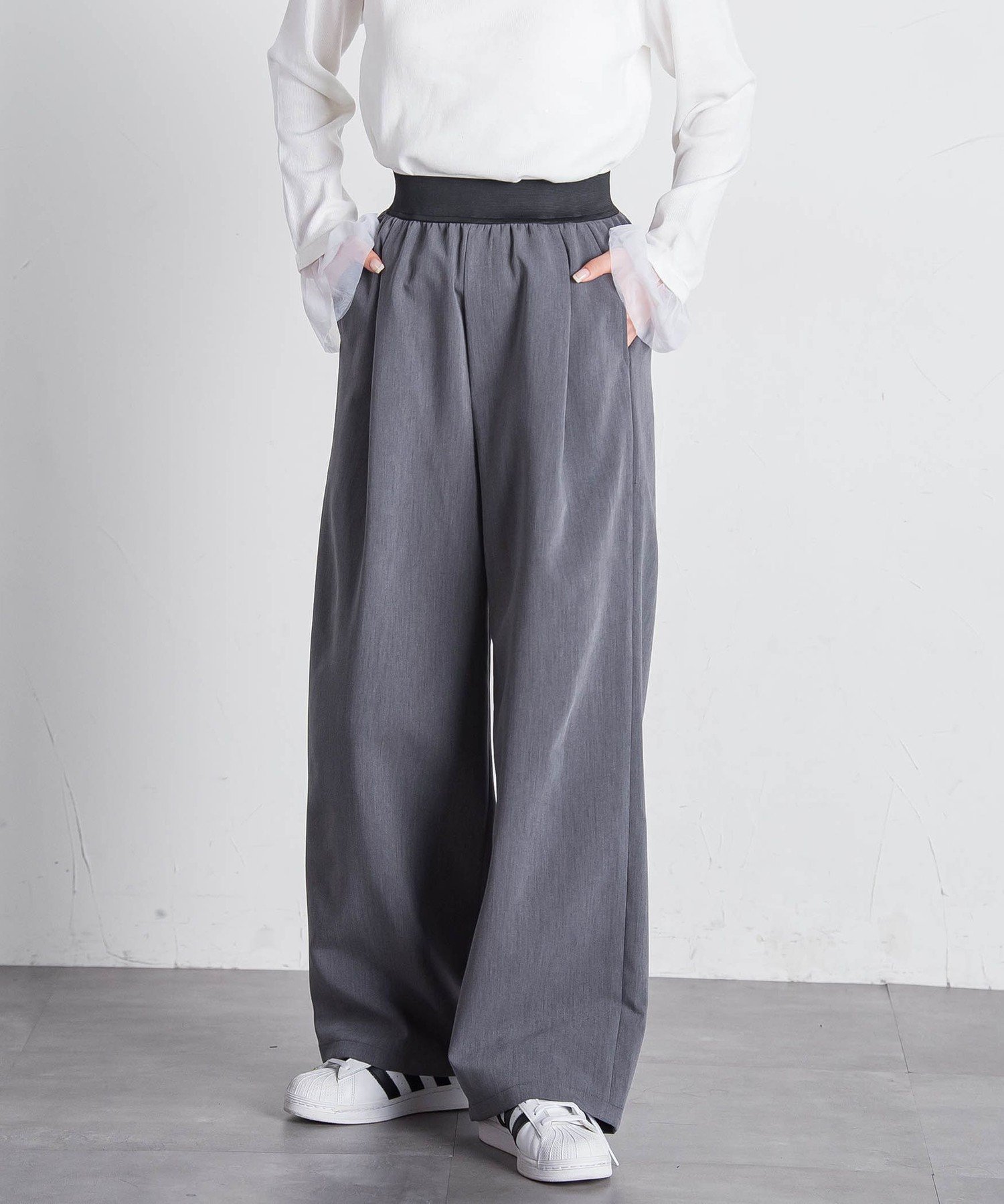 【SALE／30%OFF】VICKY ウエストゴムタックワイドパンツ≪手洗い可能≫ ビッキー パンツ その他のパンツ グレー ブラック ベージュ【送料無料】のサムネイル