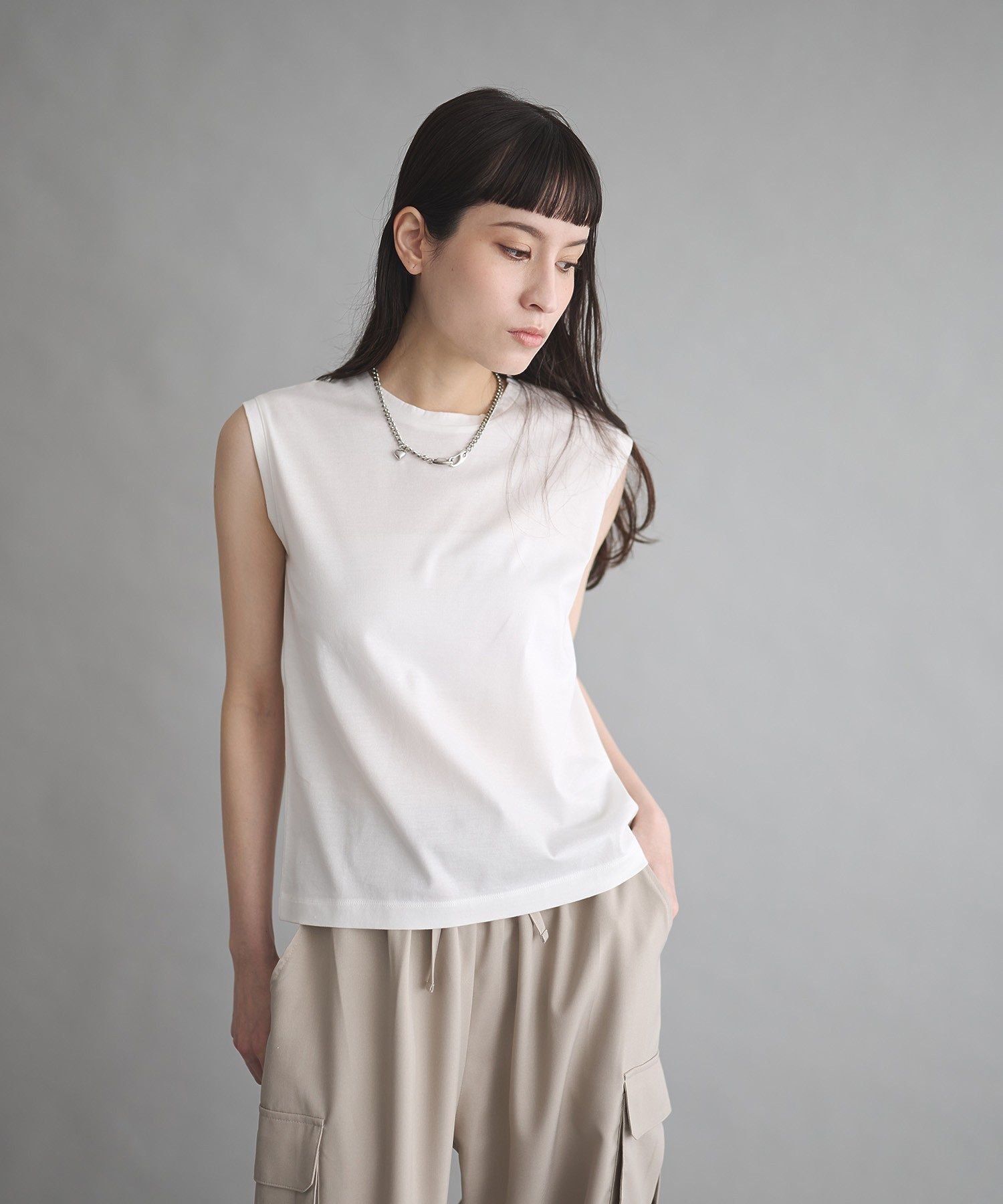 【日本製】ライトタッチノースリプルオーバー ガレージ オブ グッド クロージング トップス カットソー・Tシャツ ホワイト