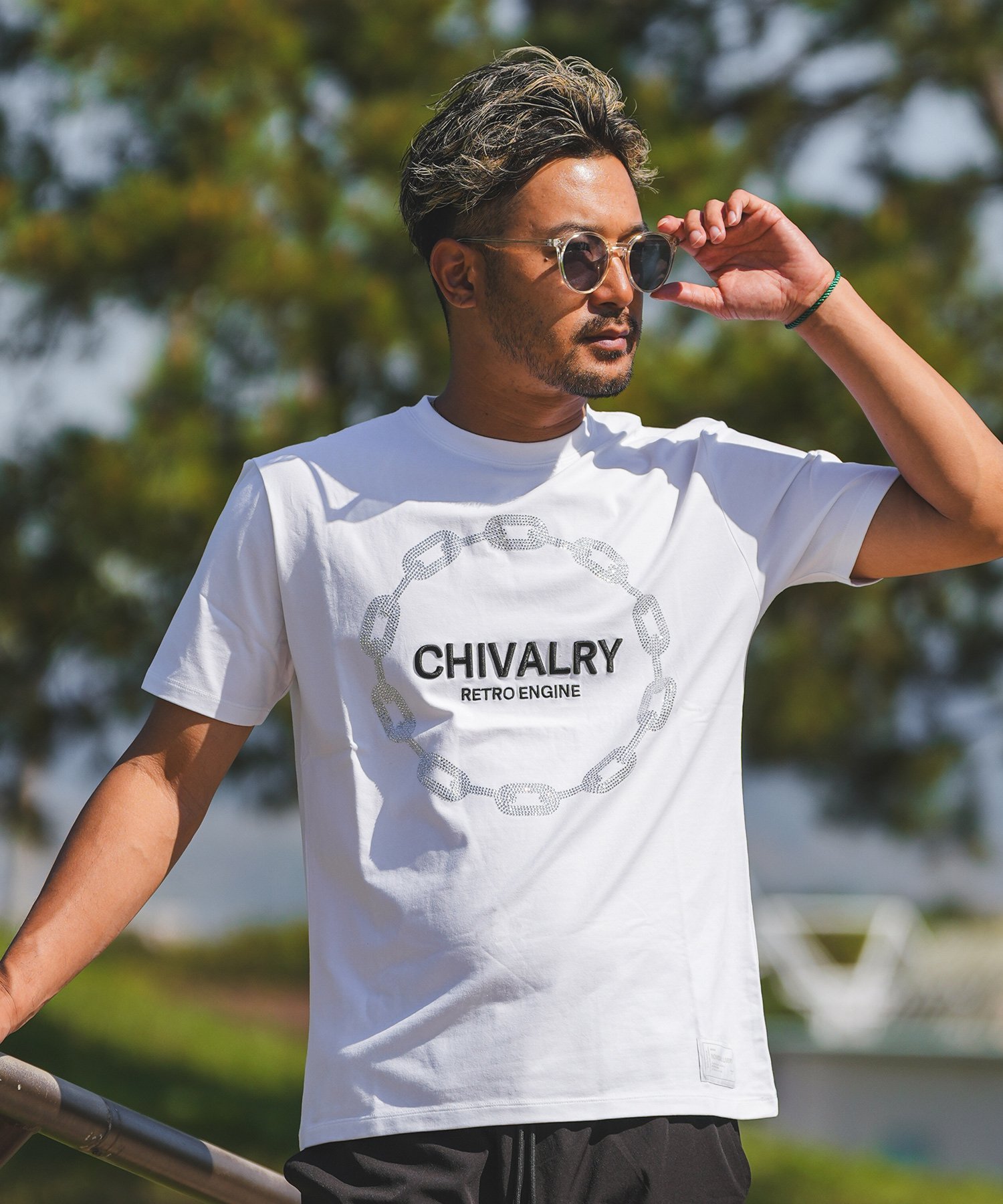 Retro Engine RTEG Chain Logo TEE アダムスジャグラー トップス カットソー・Tシャツ ホワイト ブラック【送料無料】