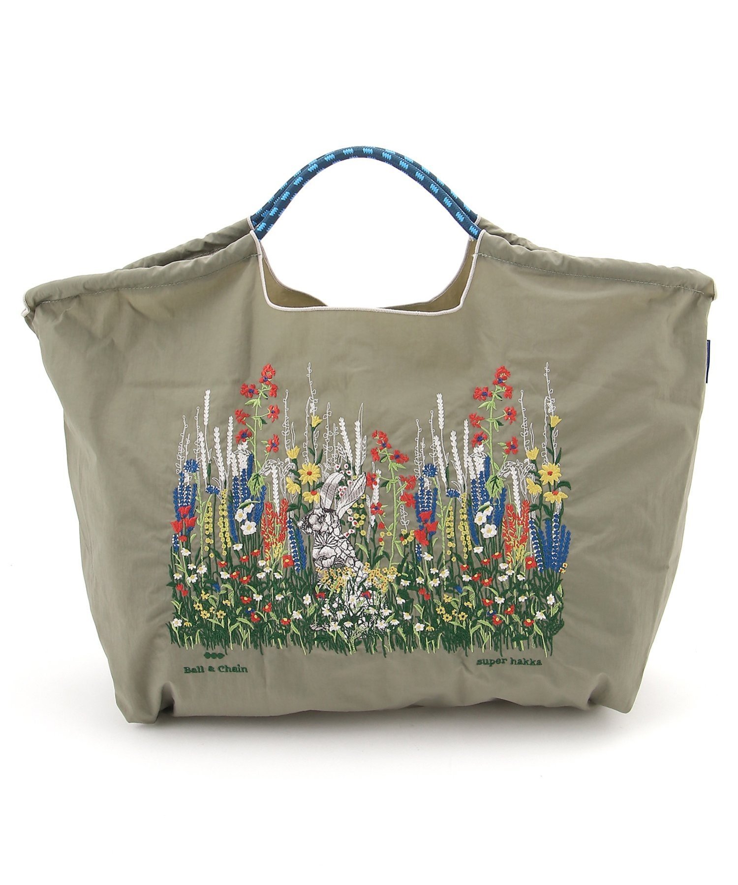 SUPER HAKKA SUPER HAKKA×Ball&Chain うさぎの隠れ家刺繍トートバッグ(L) スーパーハッカ バッグ トートバッグ カーキグリーン ブラック【送料無料】のサムネイル