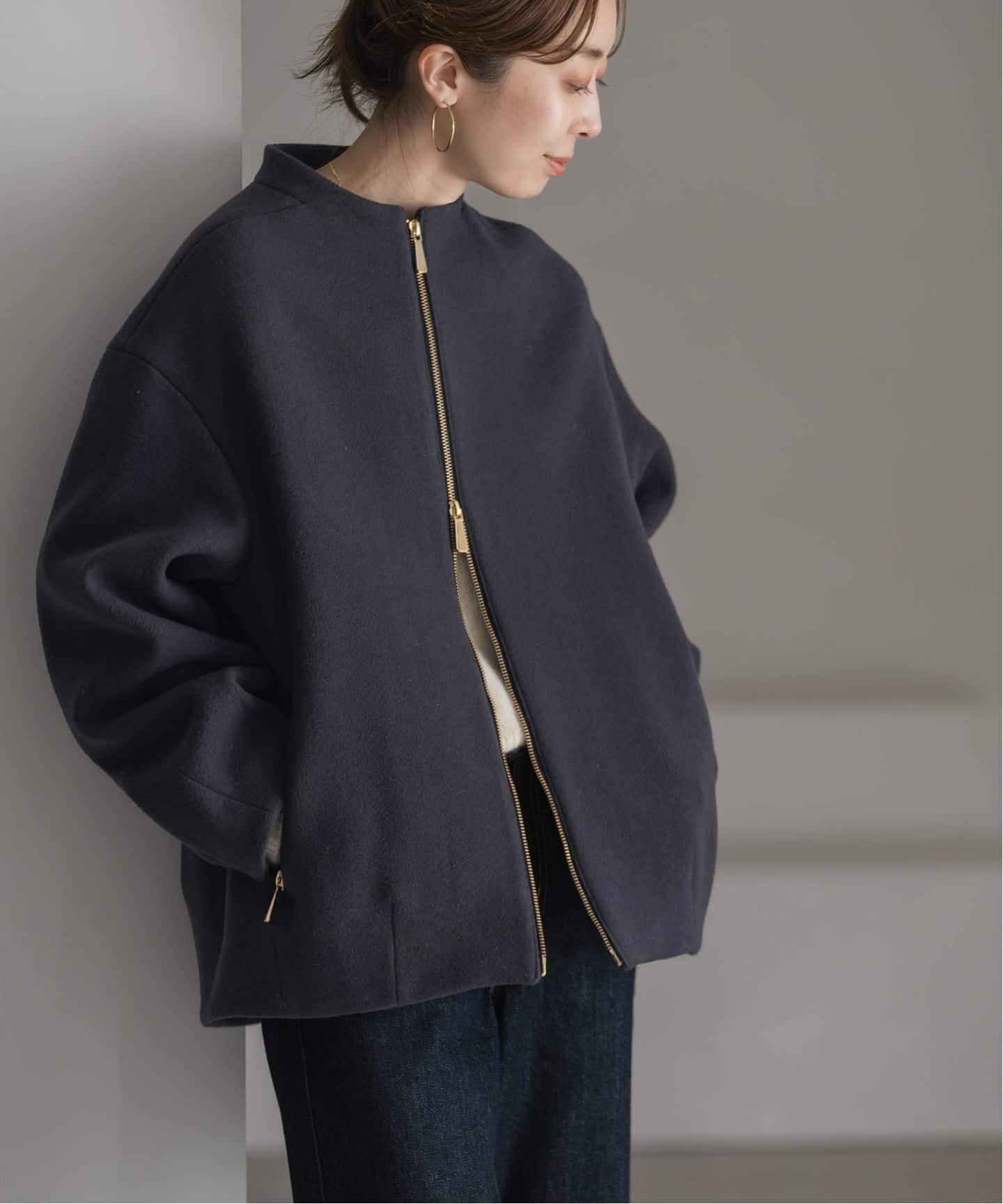 NOBLE MTRレイズドネックジップコート ノーブル ジャケット・アウター その他のジャケット・アウター ベージュ グレー【送料無料】のサムネイル