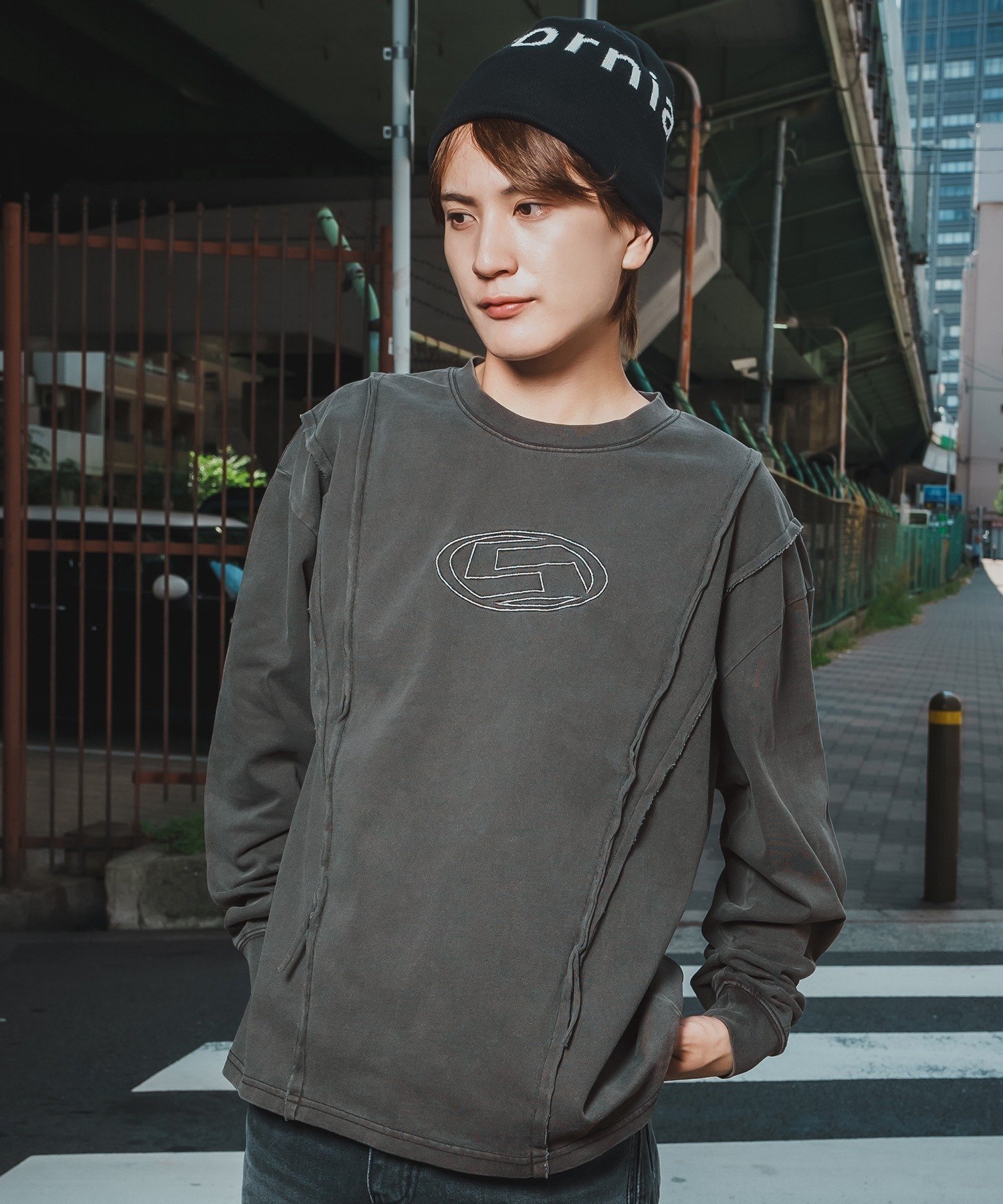 SIDEWAY STANCE SIDEWAY STANCE サイドウェイスタンス オーバルロゴ 長袖 グランジTシャツ インプローブス トップス カットソー・Tシャツ ブラウン ブラック【送料無料】