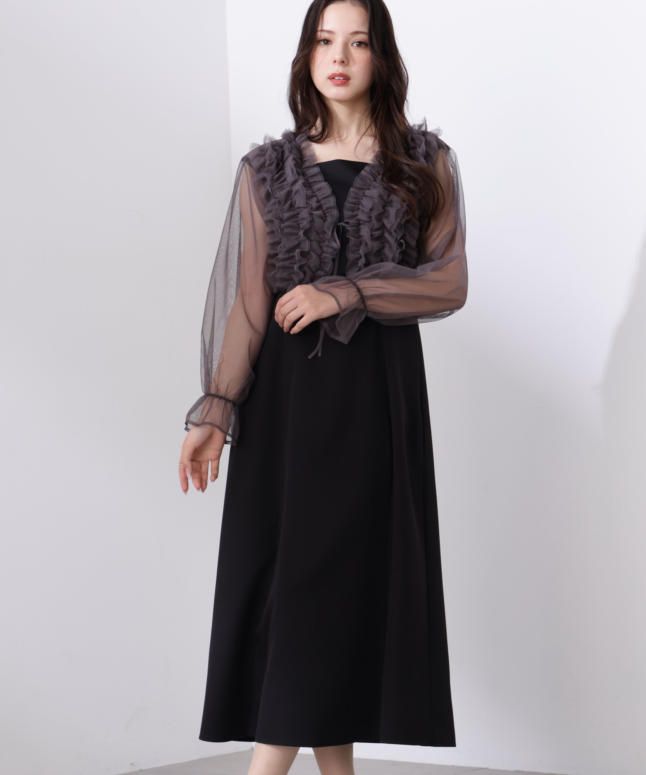 PROPORTION BODY DRESSING ＜L＞ラッフルボレロセットアップ 26SS プロポーションボディドレッシング ワンピース・ドレス ワンピース ブラック ベージュ