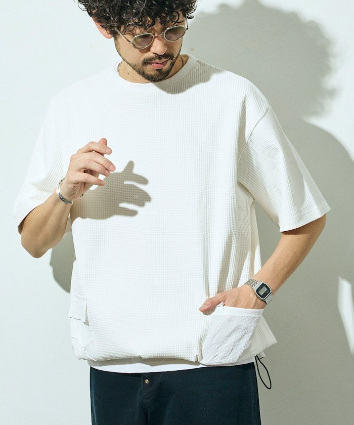 Firsthand サイドポケット スピンドル テック サーマル ショートスリーブ Tシャツ / ビッグシルエット 26SS フリークスストア トップス カットソー・Tシャツ グレー ブルー ブラック ホワイト