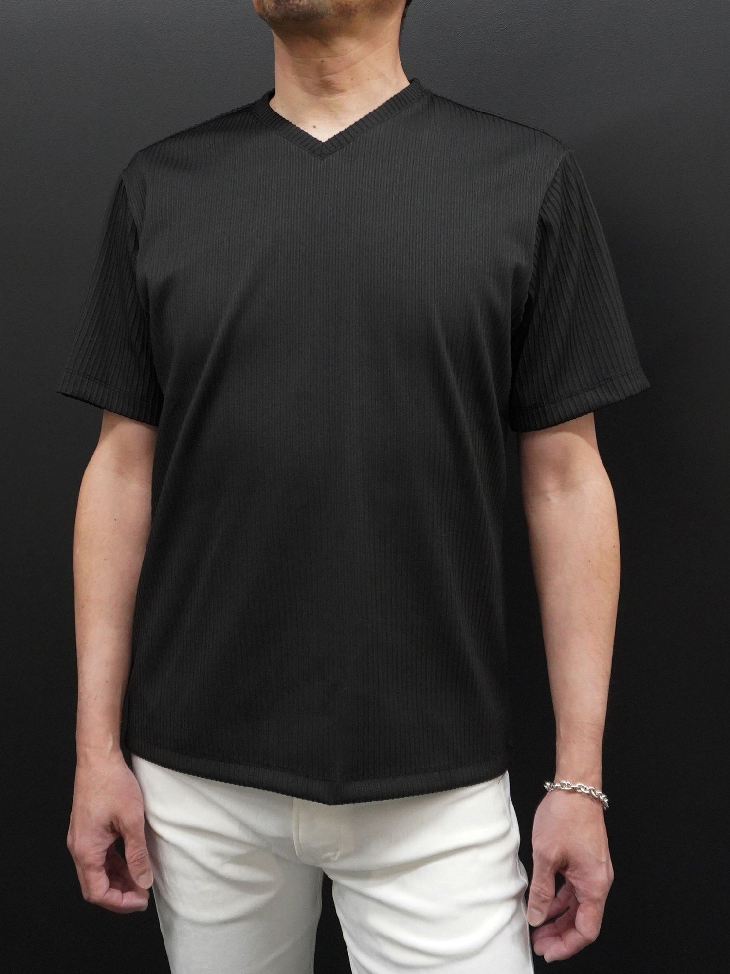 NICOLE selection タックボーダーストライプVネック ニコル トップス カットソー・Tシャツ グレー ホワイト ブルー ブラック
