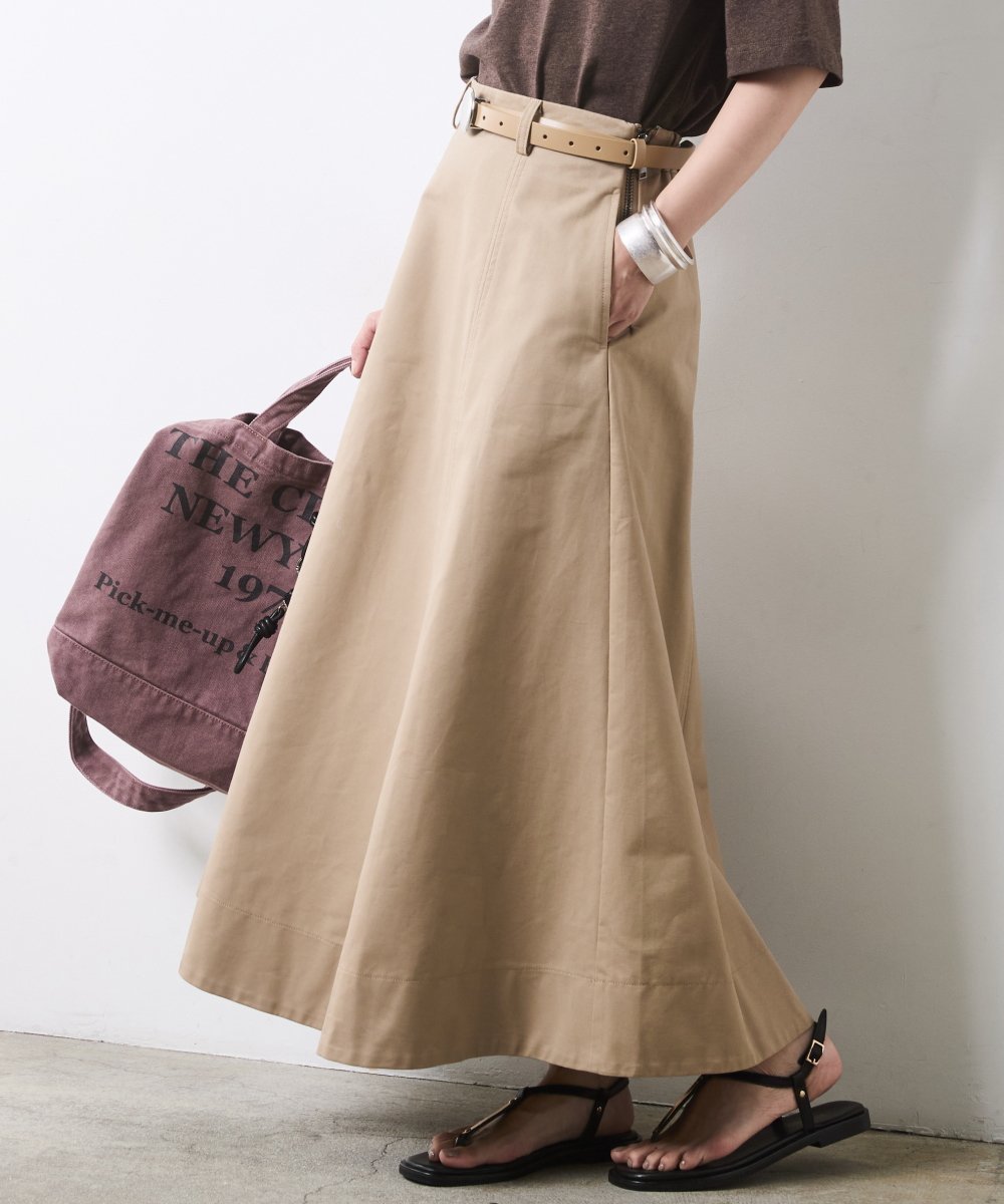 【SALE／10%OFF】CHIC STYLE 綿100%チノフレアスカート＜大きいサイズ有＞シックスタイル シックスタイル スカート ロング・マキシスカート ベージュ【送料無料】