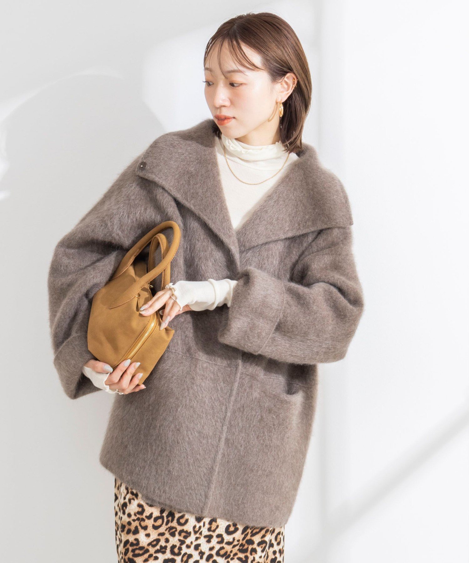 Rie Miller ヤクリバー風ニットコート ノーリーズ ジャケット・アウター その他のジャケット・アウター ベージュ ネイビー