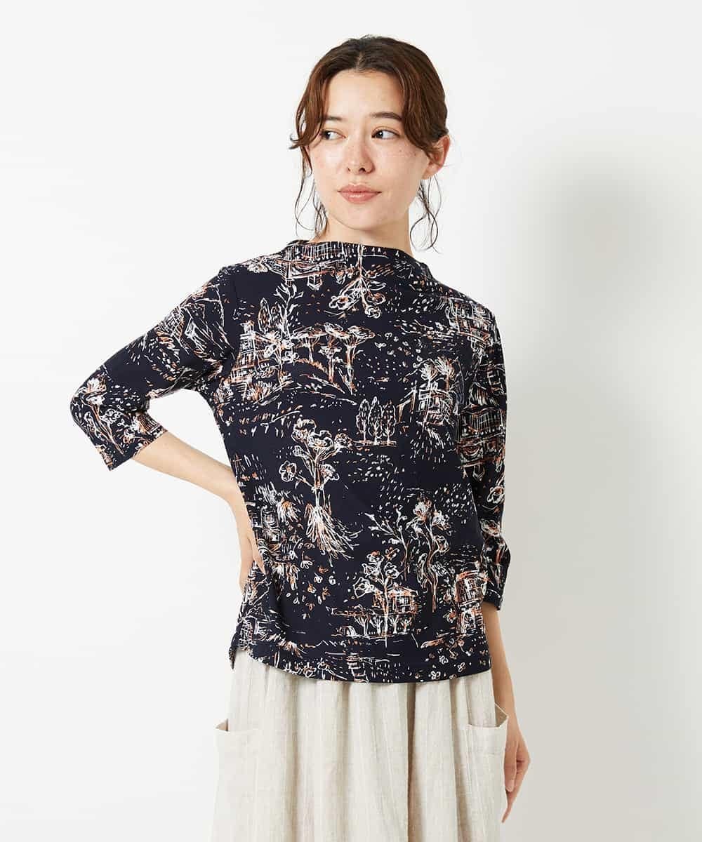 （小さいサイズ） アートプリント ボトルネックプルオーバー メゾンドゥサンク トップス カットソー・Tシャツ ブラック