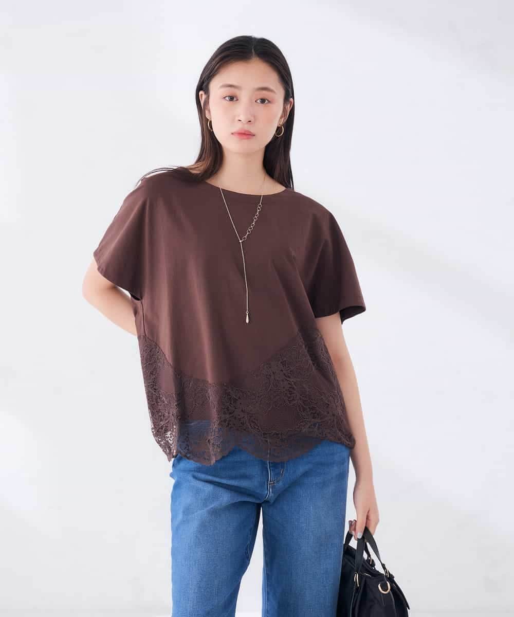 ウェーブレースヘムTシャツ アー・ヴェ・ヴェ トップス カットソー・Tシャツ ブラック ブラウン ホワイト
