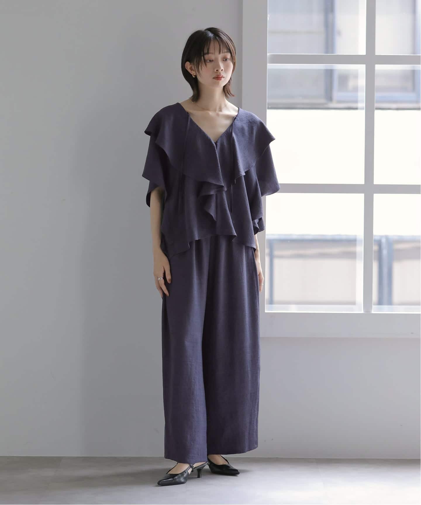 La Totalite 【洗える】ラッフルカラーブラウス ラ トータリテ トップス シャツ・ブラウス ブラック グレー