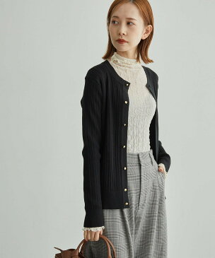 【SALE／10%OFF】ROPE' PICNIC ミニケーブルニット金釦カーディガン ロペピクニック ニット カーディガン ブラック ベージュ グリーン イエロー【送料無料】