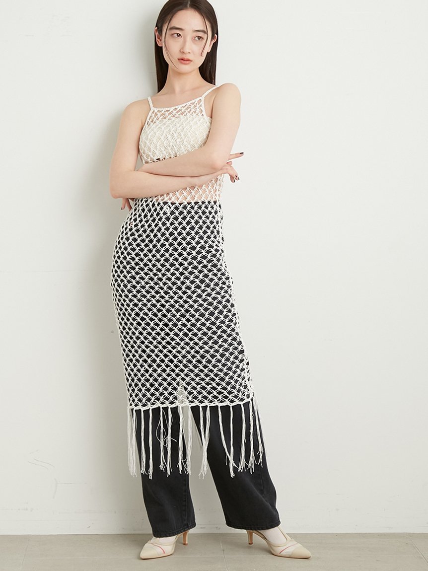 【SALE／50%OFF】Lily Brown ハンドクロシェニットキャミワンピース リリーブラウン ワンピース・ドレス ワンピース ホワイト ブラック【送料無料】のサムネイル