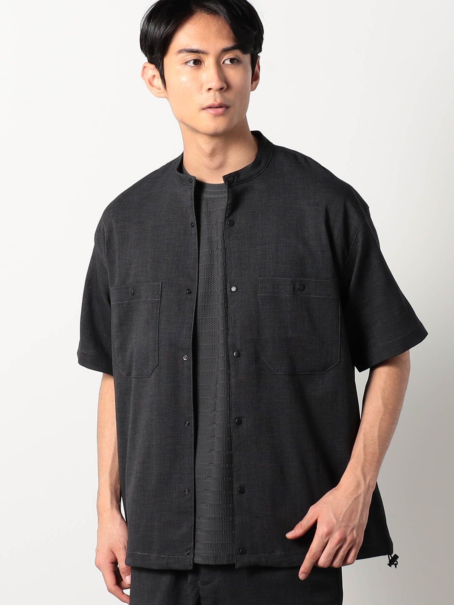 【SALE／50%OFF】Grand PARK NICOLE リネンライク素材バンドカラーシャツ ニコル トップス シャツ・ブラウス ホワイト グレー ネイビー カーキグリーン【送料無料】
