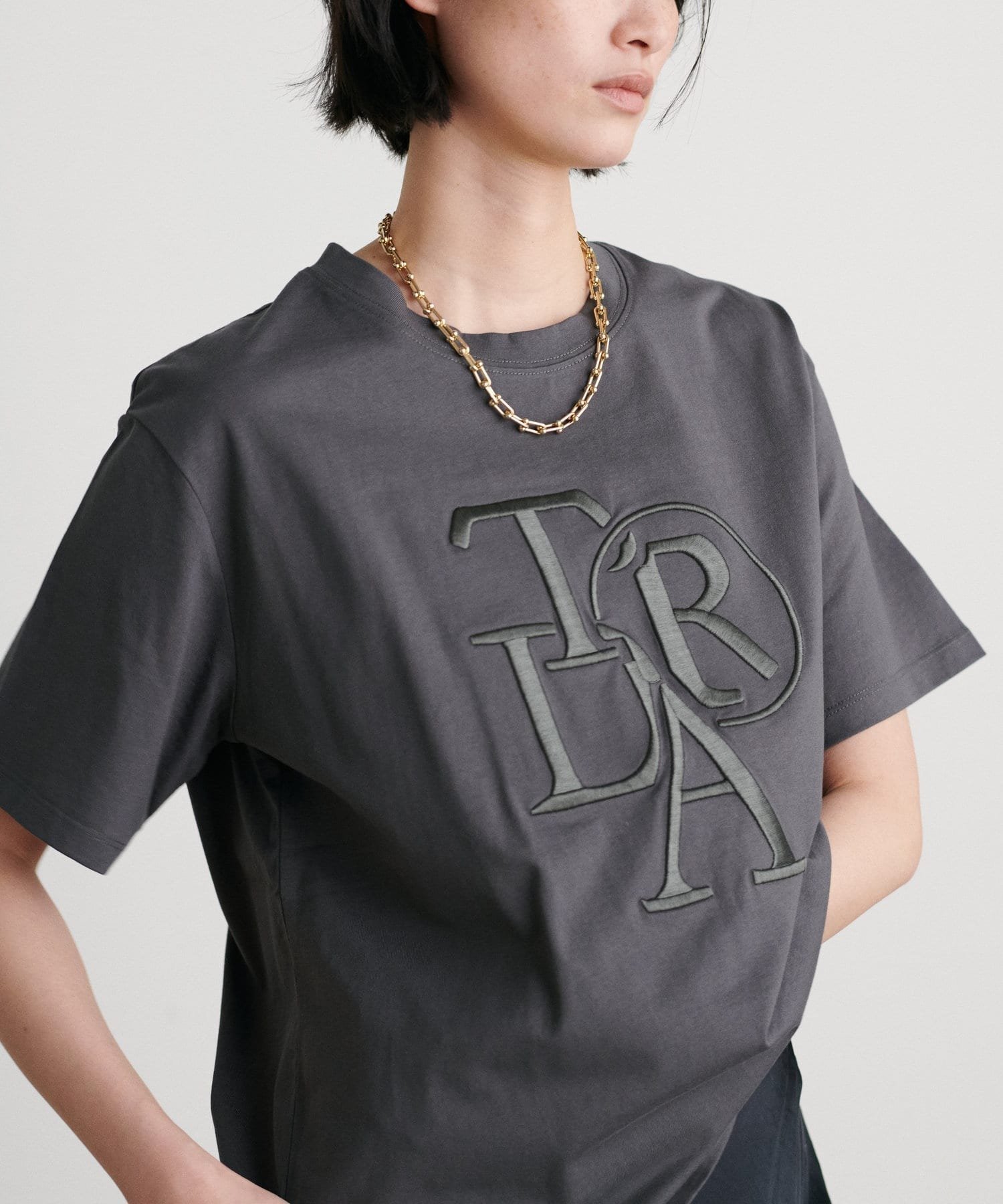 LARUTA 厚盛りロゴ刺繍T ラルータ トップス その他のトップス ベージュ グレー ブラウン【送