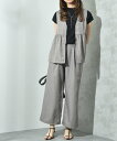 【SALE/50%OFF】INTERPLANET 麻調合繊ジレ+ワイドパンツSET インタープラネット トップス ベスト・ジレ ブラウン グレー ブラック【送料...