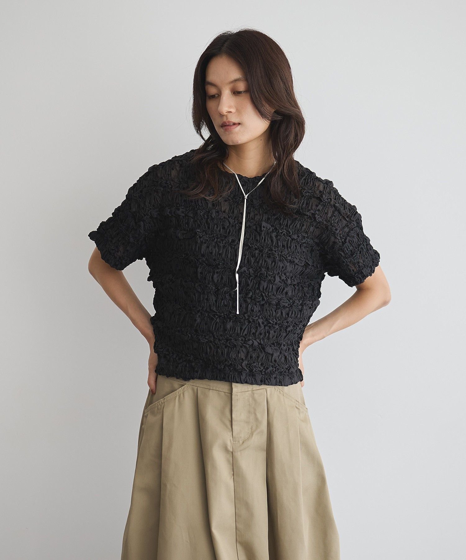 【SALE／50%OFF】GARAGE OF GOOD CLOTHING ドットクロップド丈シャーリングプルオーバー ガレージ オブ グッド クロージング トップス シャツ・ブラウス ブラック【送料無料】