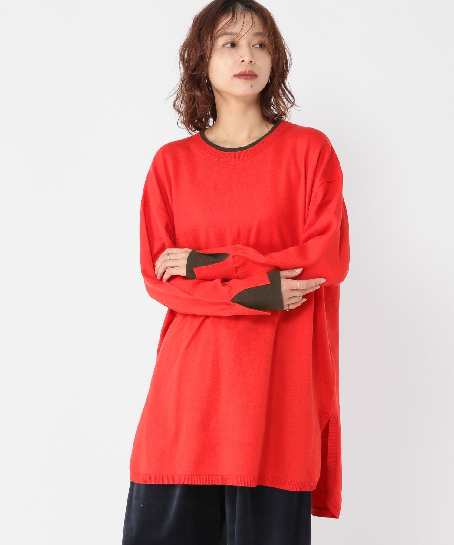 【SALE／30%OFF】studio CLIP 12ゲージ配色ワイドニットチュニック スタディオクリップ トップス その..