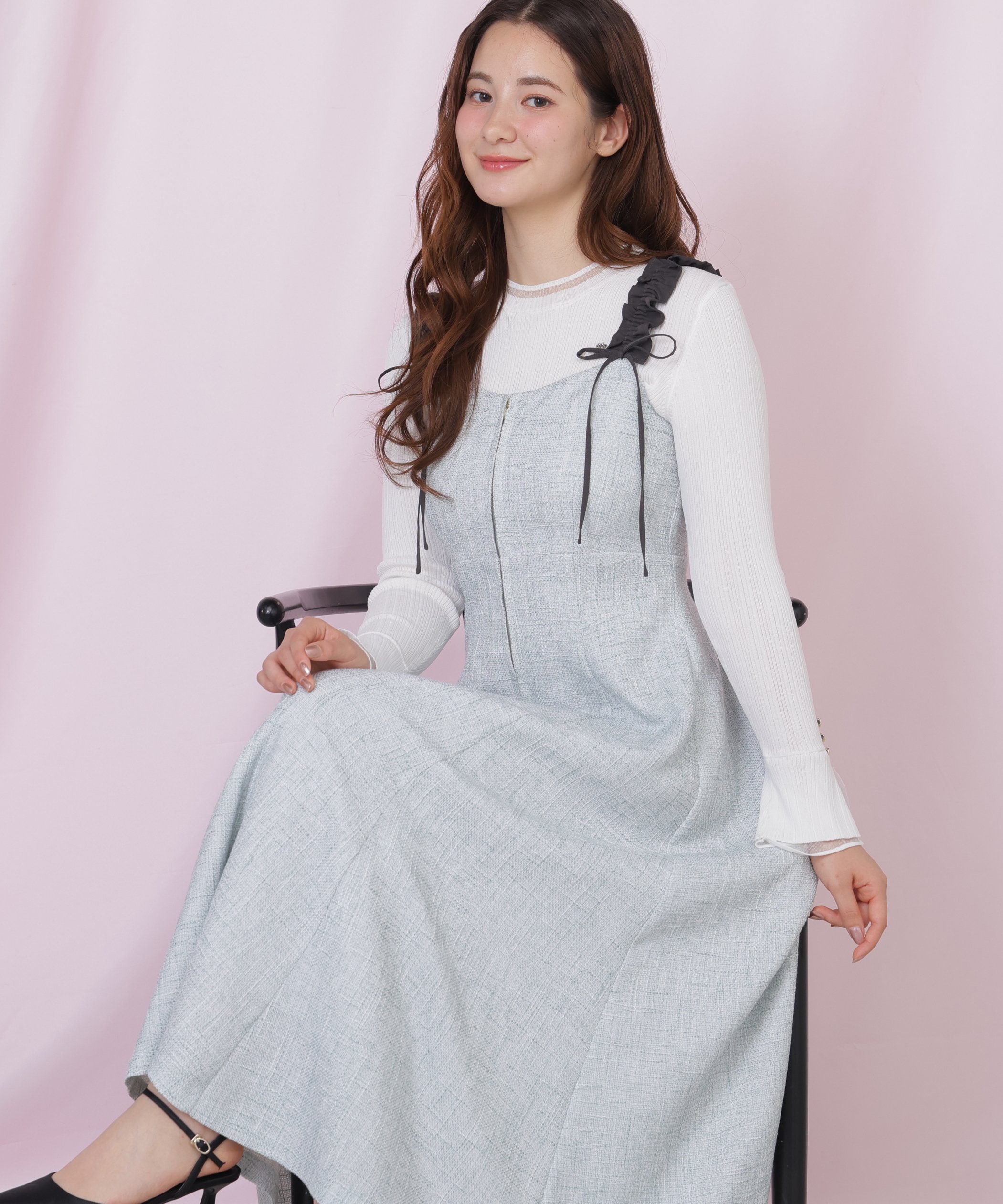 JILL by JILL STUART フリルショルダージャンスカ ジル バイ ジル スチュアート ワンピース・ドレス ワンピース ピンク グリーン グレー