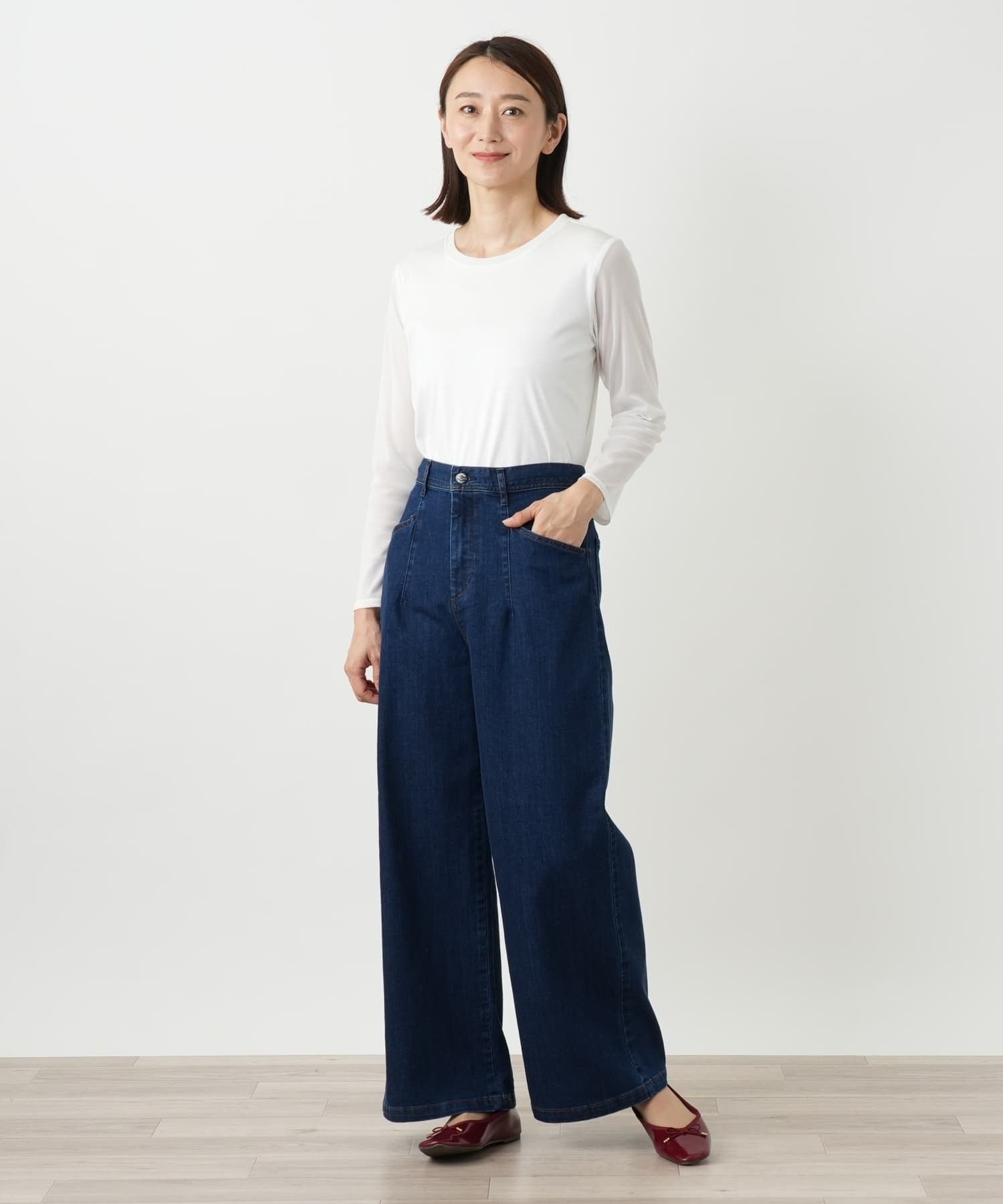 Leilian ワイドデニムパンツ【L JEANS】 レリアン パンツ ジーンズ・デニムパンツ ブルー