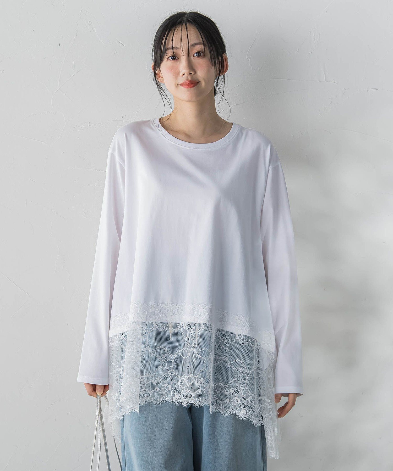 【SALE／10%OFF】Droite lautreamont レースコンビカットソー ドロワット・ロートレアモン トップス カットソー・Tシャツ ブラック ホワイト【送料無料】