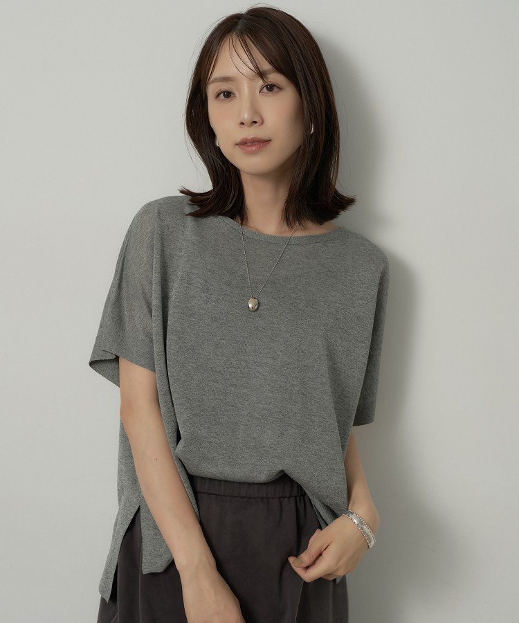 UNTITLED 【アンサンブル可/品のある透け感】Tシャツ風ニットトップス アンタイトル トップス ニット グレー パープル【送料無料】