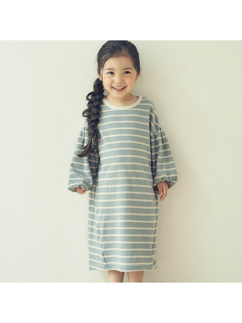 【SALE／52%OFF】apres les cours ふんわり袖ボーダーワンピース エフオーオンラインストア ワンピース・ドレス シャツワンピース ブルー ブラウンのサムネイル