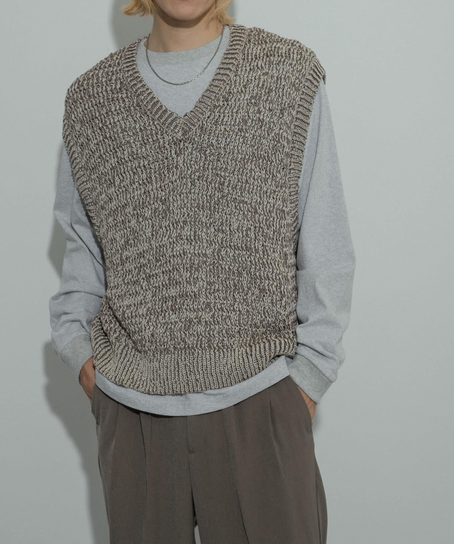 【SALE/60%OFF】SENSE OF PLACE ミックスヤーンニットベスト センス オブ プレイス トップス ニット ブラック ブルー ブラウン