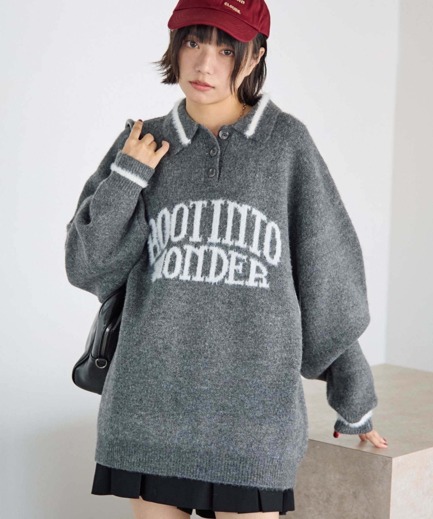 PAGEBOYLIM PBLIMフェザーポロニット ページボーイ トップス ニット グレー ネイビー