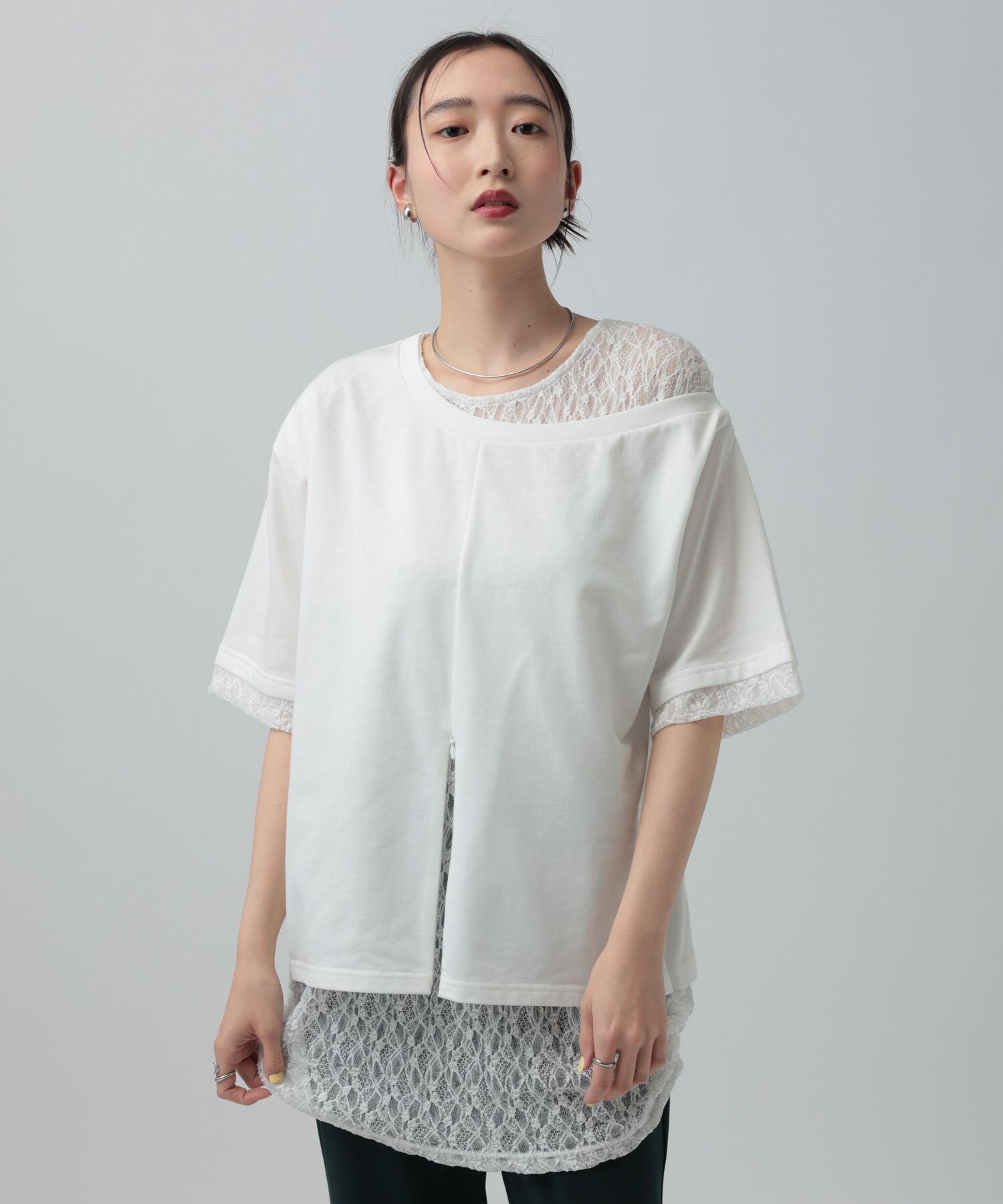 【SALE／20%OFF】LEPSIM ワンショルレイヤードチュニックSS レプシィム トップス その他のトップス ブラック グレー ホワイト【送料無料】