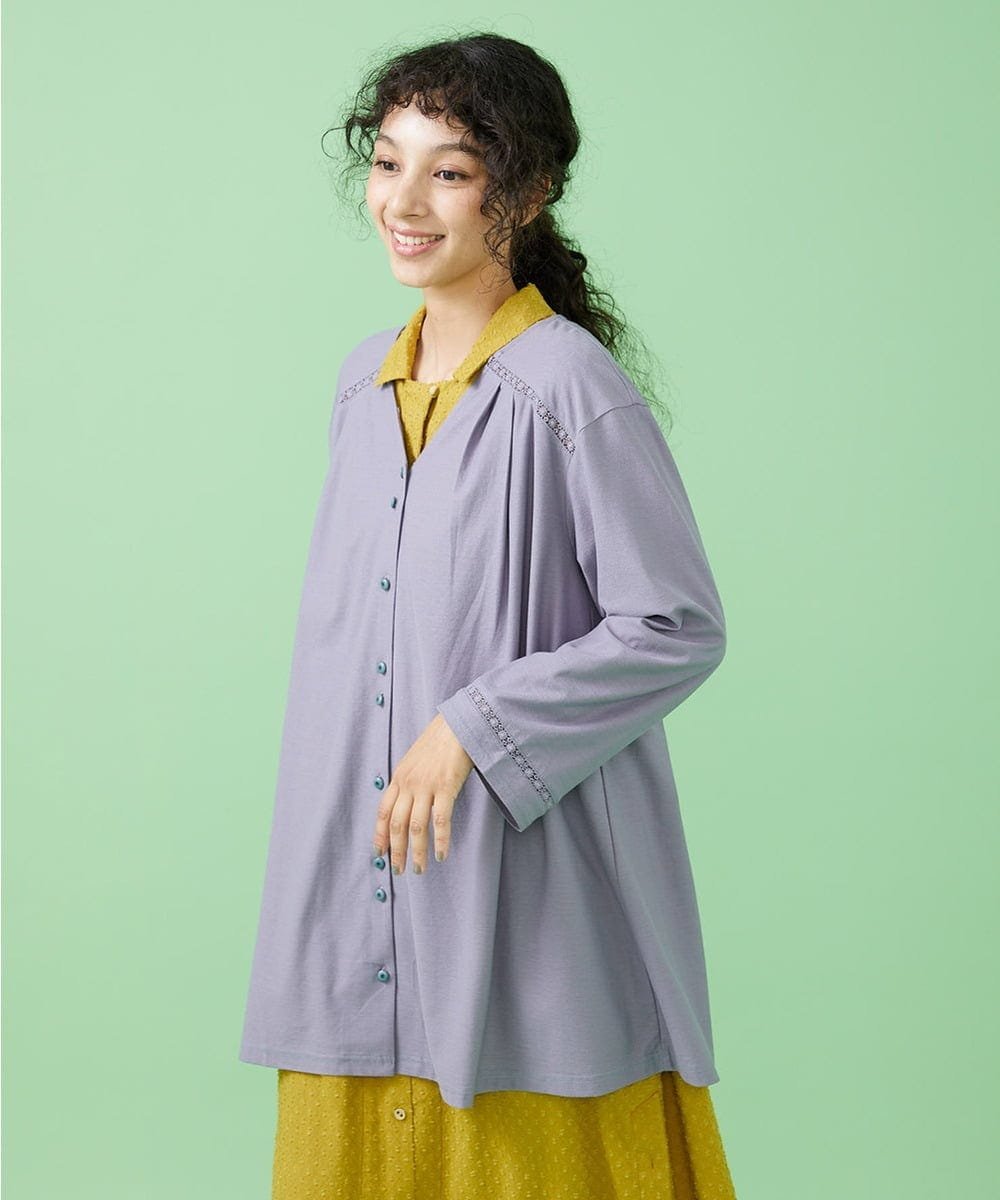 【SALE／50%OFF】Jocomomola カットジョーゼット ロングカーディガン ホコモモラ トップス カーディガン パープル ブラック【送料無料】