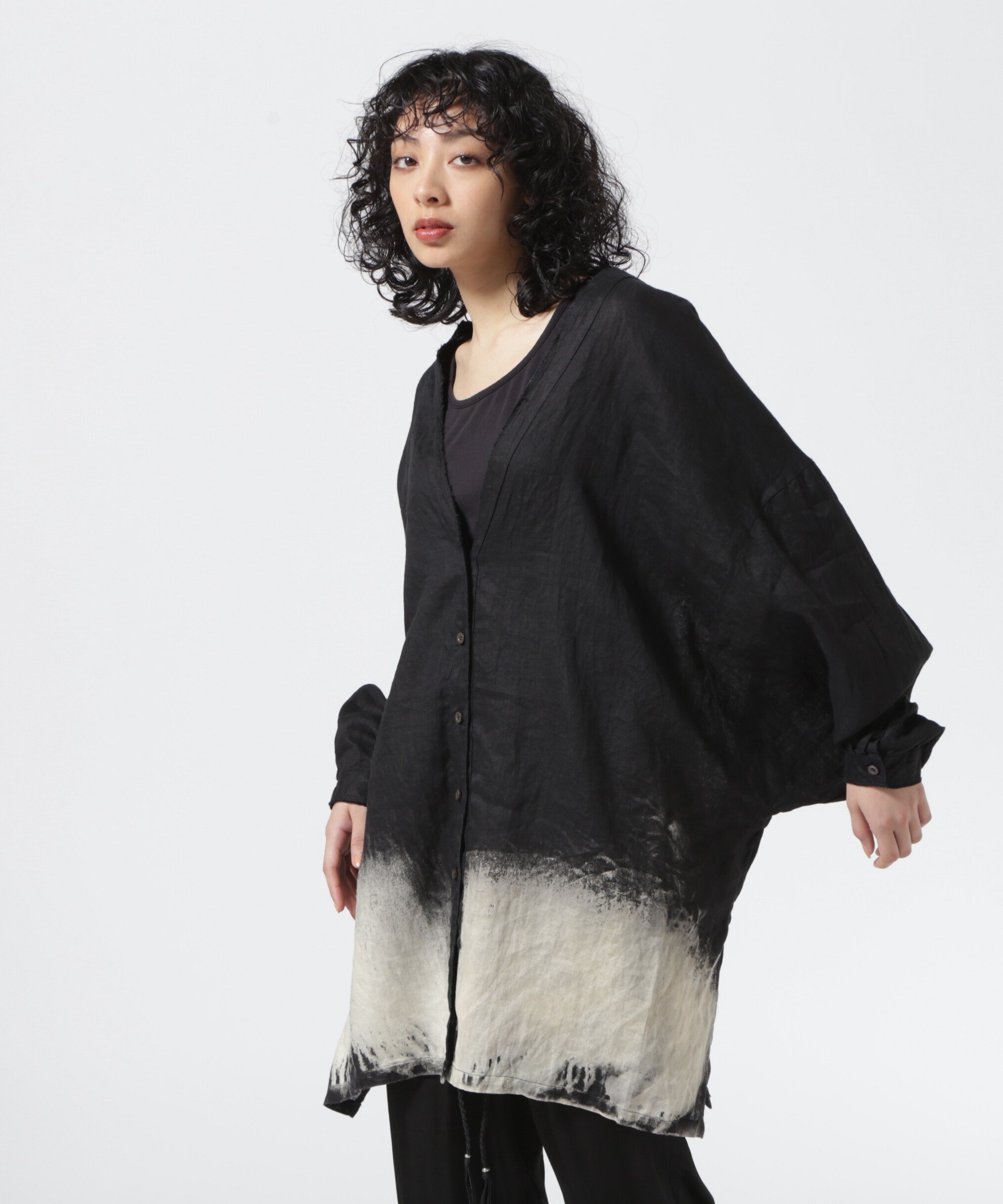 ROYAL FLASH KMRii/ケムリ/Discharged Linen Kimono Shirt ロイヤルフラッシュ トップス カーディガン ブラック【送料無料】