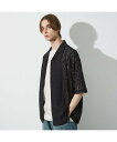 ABAHOUSE LASTWORD 【ジオメトリック柄】 ストレッチ シアーシャツ/レースシャツ アバハウス トップス シャツ・ブラウス ブラック ブルー ブラ...