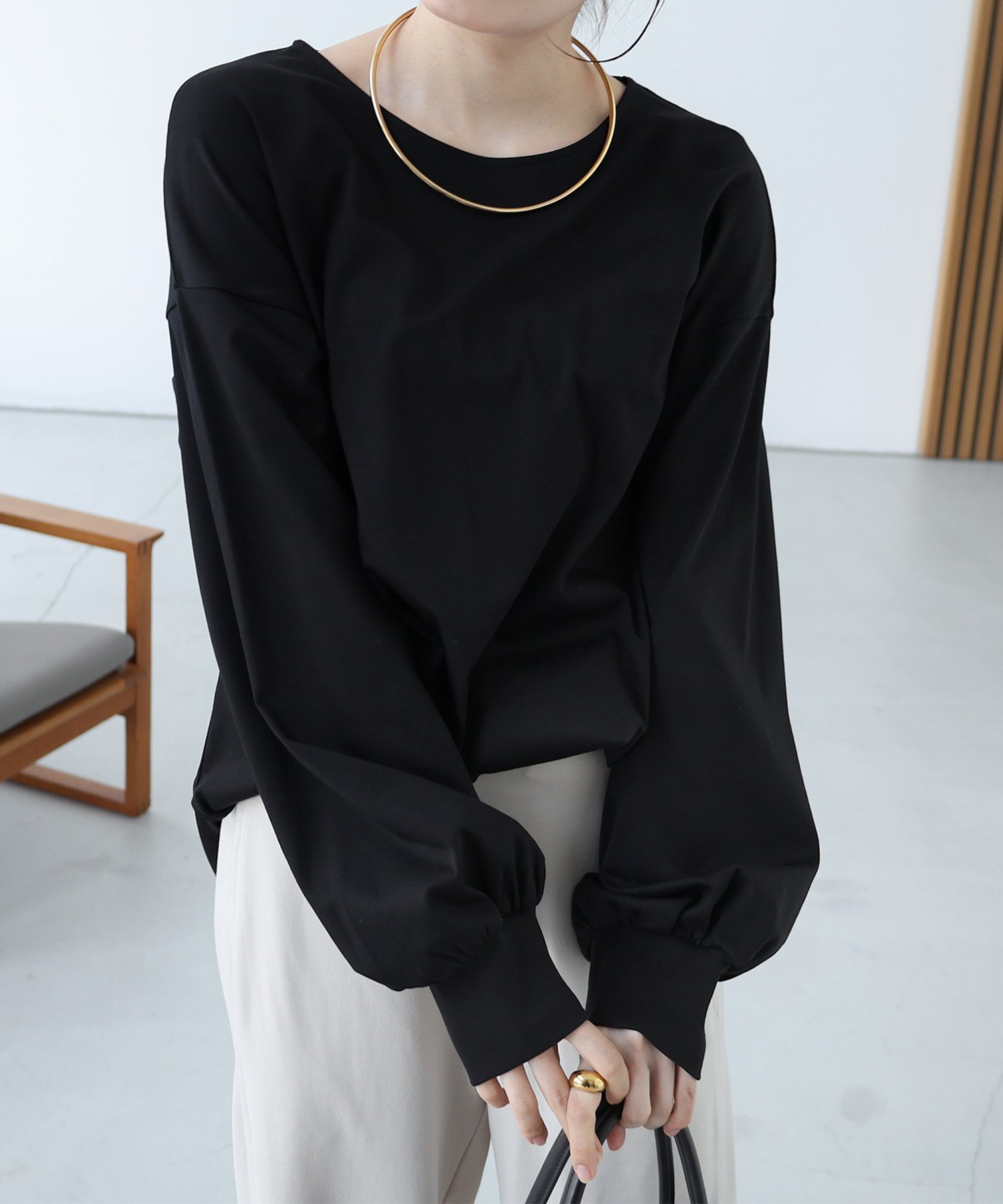 【SALE/20%OFF】evernavy シルケット ボリュームスリーブ プルオーバー アンドミー トップス カットソー・Tシャツ ホワイト ブラック ネイビー【送料無料】