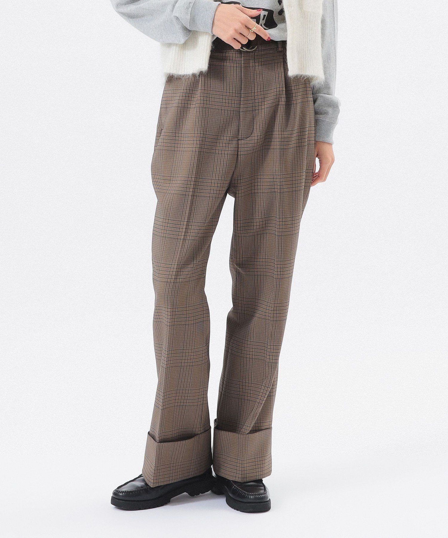 BEAMS BOY チェック ロング ダブルヘム スラックス ビームス ウイメン パンツ スラックス・ドレスパンツ ブラウン【送料無料】