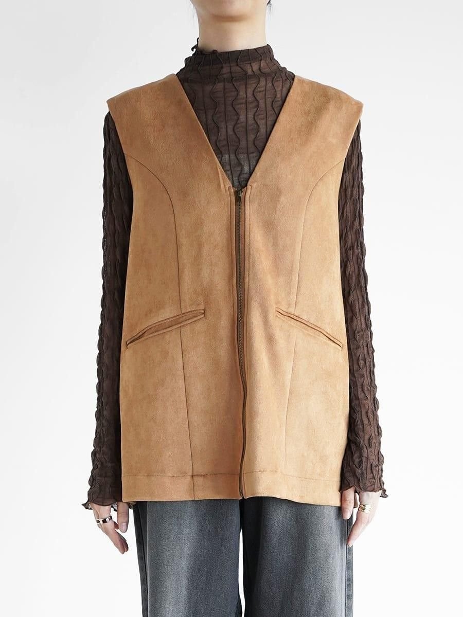 Vin フェイクスウェードバックフレアベスト(ミドル丈) ヴァン トップス ベスト・ジレ ブラウン【送料無料】