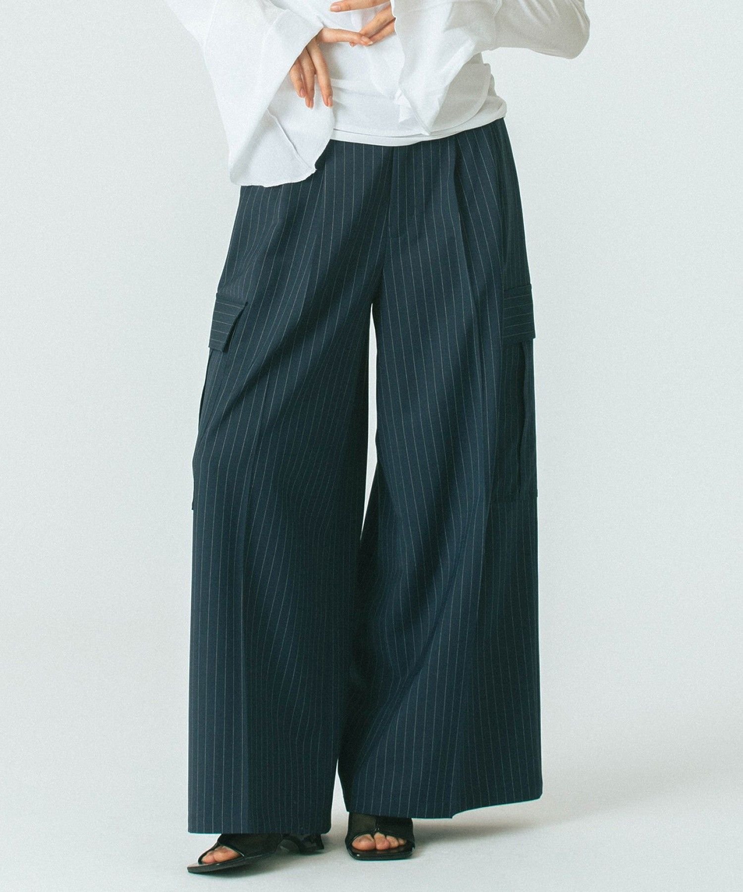 ROSE BUD SUITING WIDE PANTS ローズバッド パンツ その他のパンツ ネイビー ベージュ