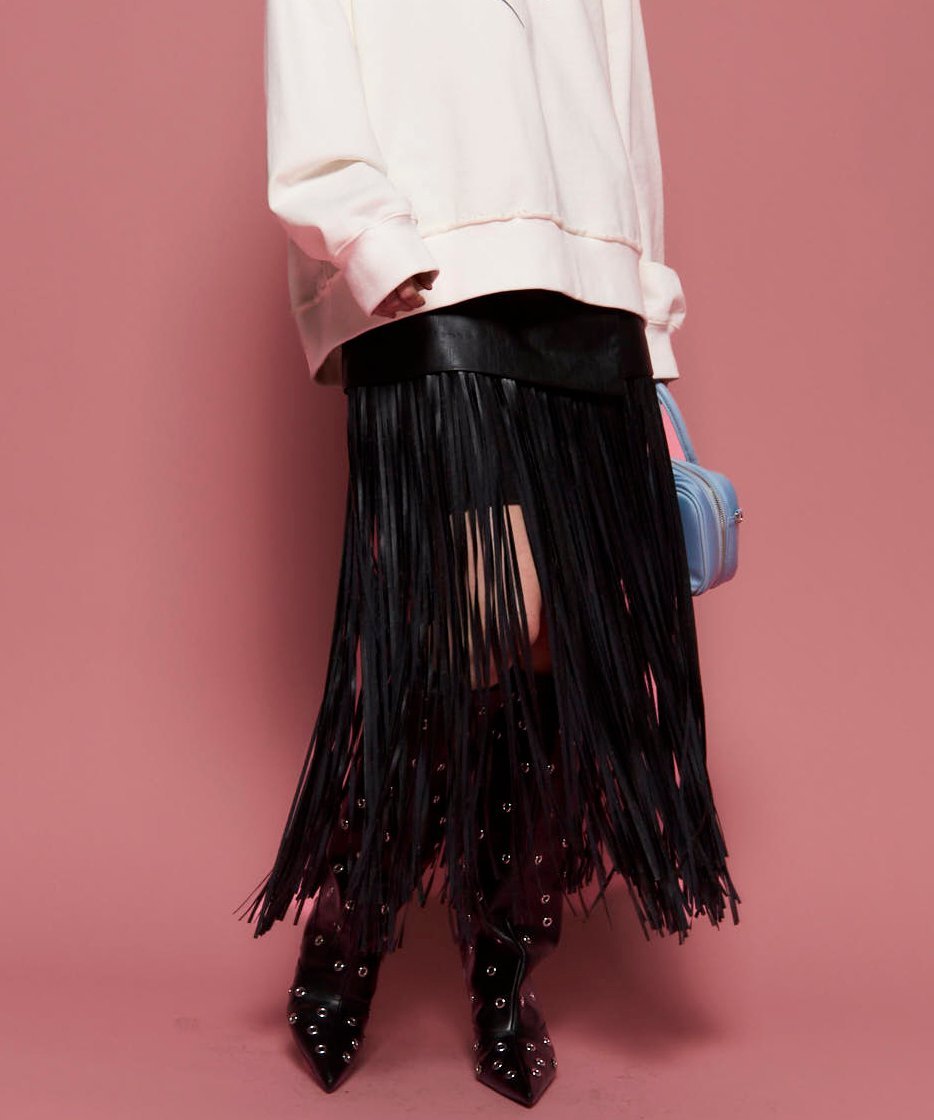 MAISON SPECIAL Vegan Leather Fringe Wrap Skirt メゾンスペシャル スカート ロング・マキシスカート ホワイト ブラック【送料無料】のサムネイル