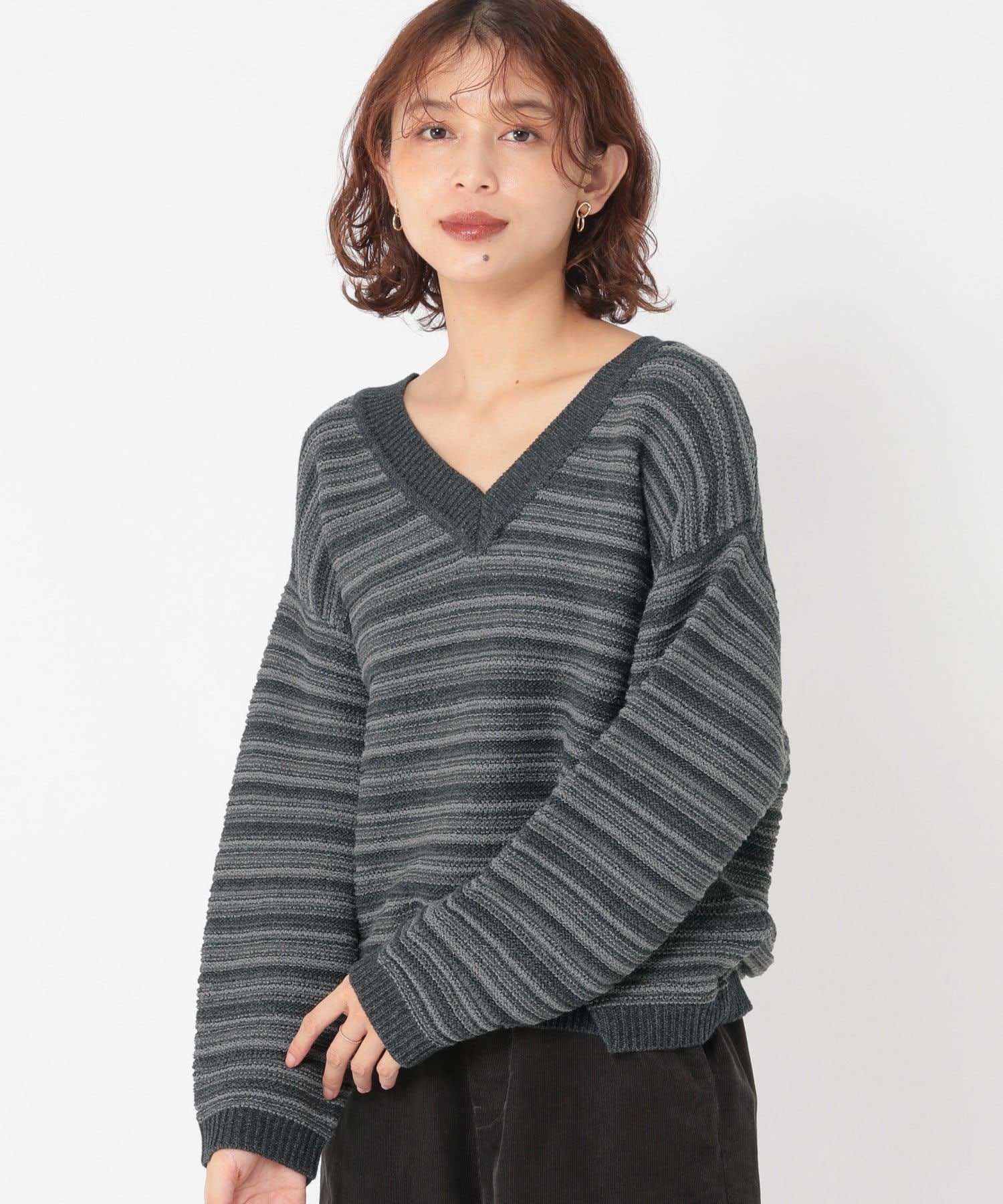 【SALE／50%OFF】studio CLIP 5ゲージダブルフロントミックスボーダーニットプルオーバー スタディオク..