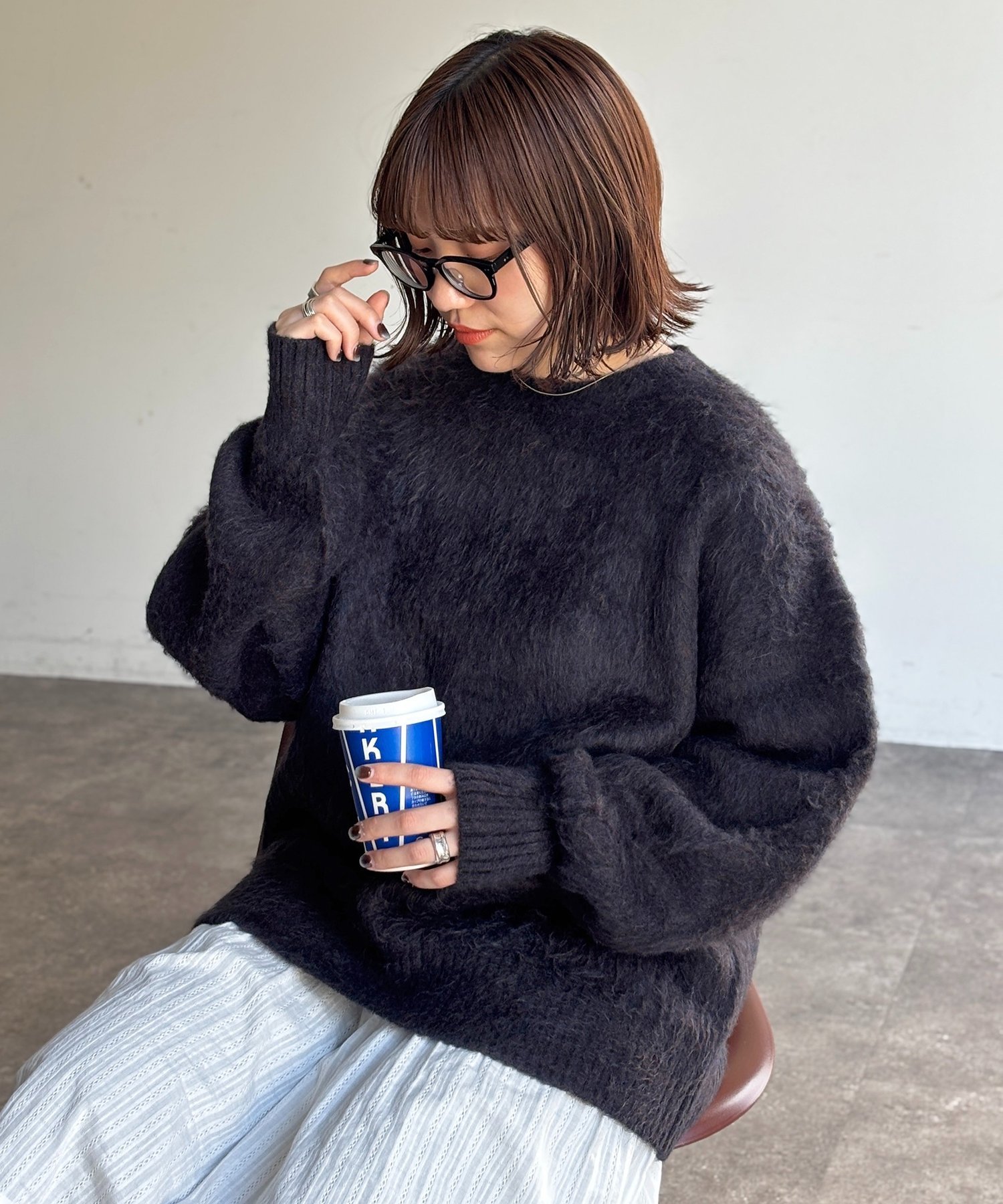 CPCM MIX糸モヘアライクニット シーピーシーエム トップス ニット ブラウン カーキグリーン ネイビー ピンク ホワイト【送料無料】