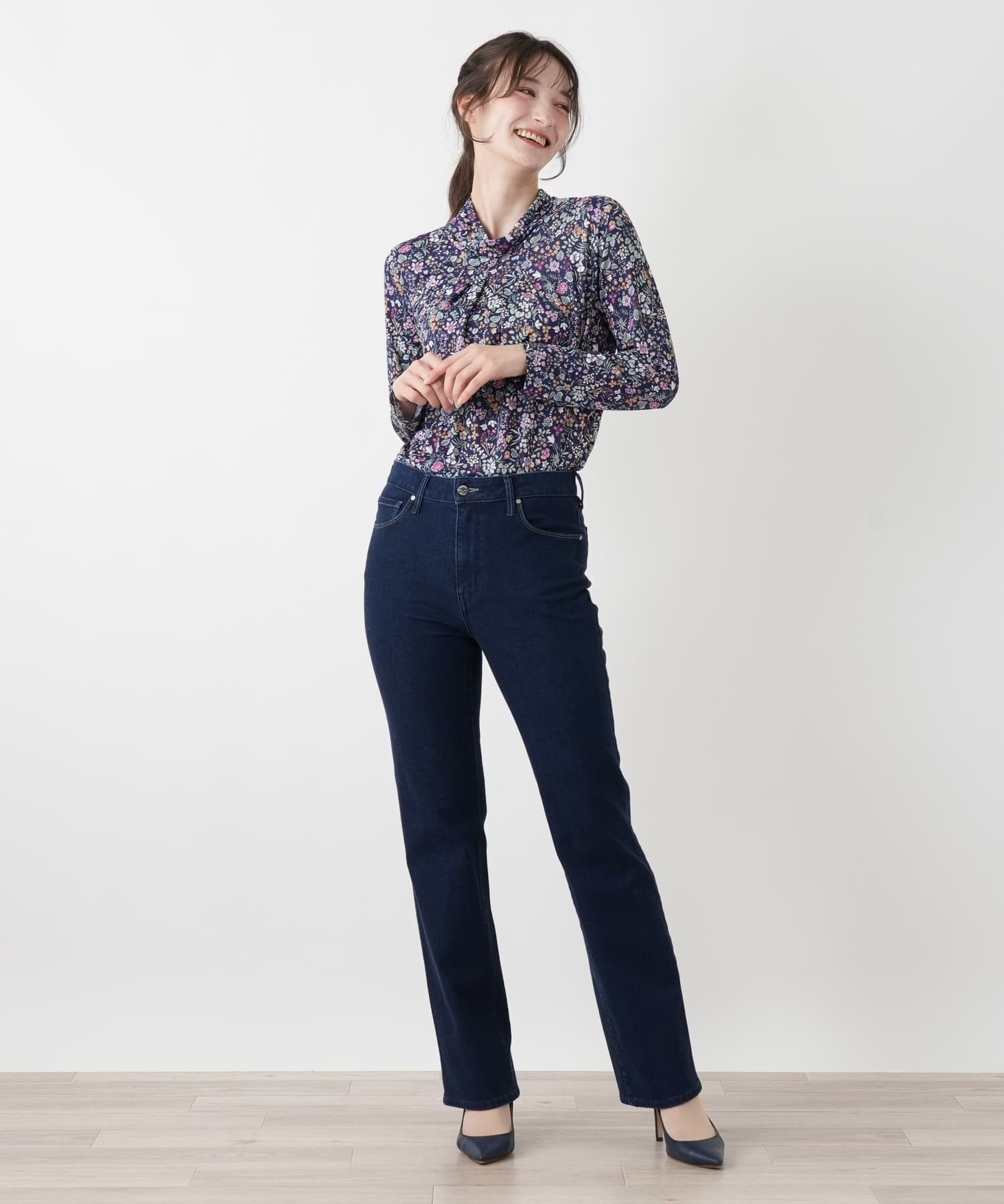 Leilian ストレッチスリムデニムパンツ【L JEANS】 レリアン パンツ ジーンズ・デニムパンツ ネイビー ブルー