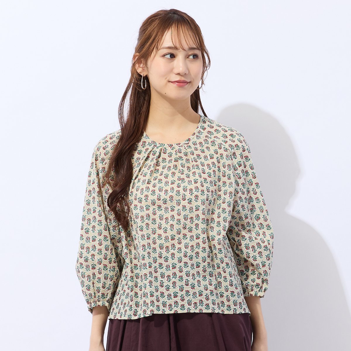 Liliane Burty Eclat 【洗える】ミラクルウェーブプリントブラウス リリアンビューティ エクラ トップス シャツ・ブラウス ベージュ ネイビー