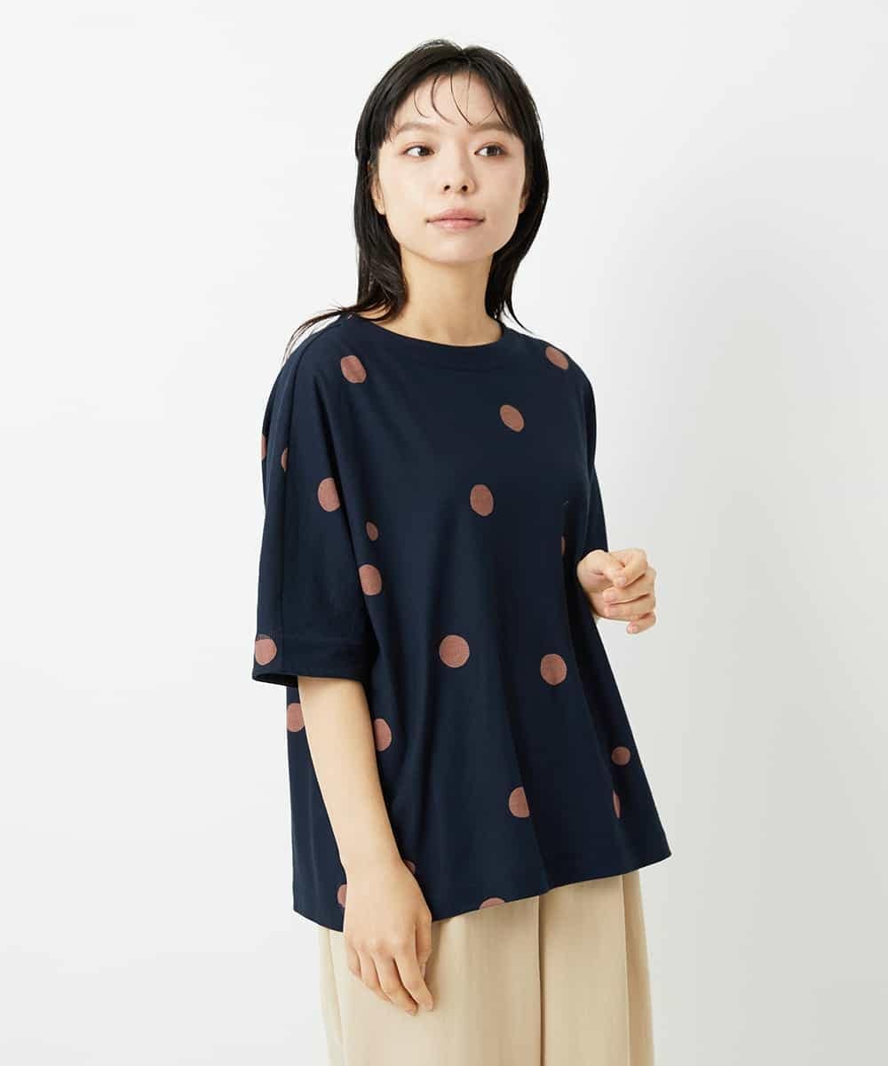 （小さいサイズ） 抜染ドットカットソー メゾンドゥサンク トップス カットソー・Tシャツ ネイビー カーキグリーン