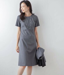 ニューヨーカー 服（レディース） 【SALE／57%OFF】NEWYORKER WOMEN ウールシルクファインドビー ウエスト切り替え半袖ワンピース ニューヨーカー ワンピース・ドレス ワンピース グレー ネイビー【送料無料】