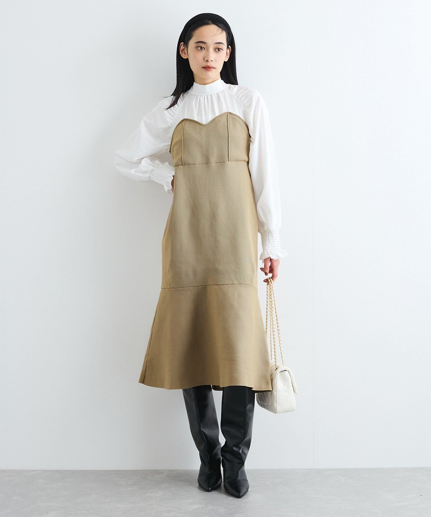 VIS 【VIS DRESS】バックリボンドッキングマーメイドワンピース ビス ワンピース・ドレス ワンピース ホワイト ブラック
