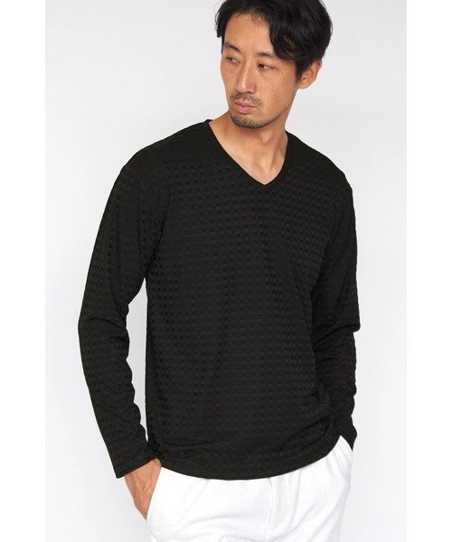 HIGH STREET HIGH STREET∴ブロックチェック長袖Vネックカットソー トルネードマート トップス カットソー・Tシャツ ホワイト ブラック