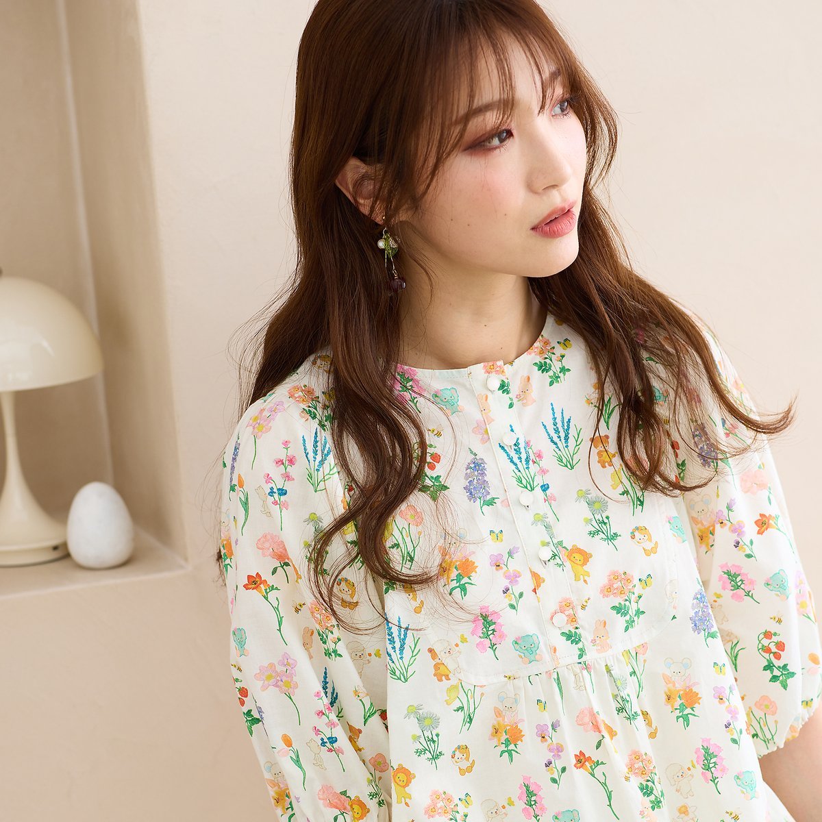 Jolly Poupee 【22fabric】花の木/ブラウス ローズティアラ トップス シャツ・ブラウス ベージュ ネイビー